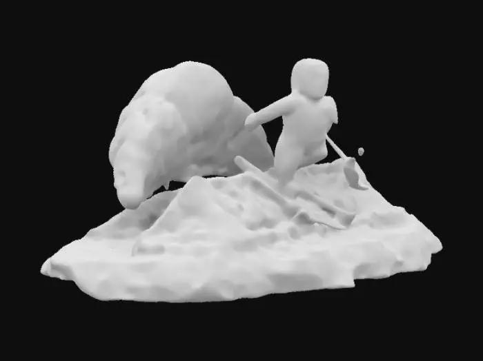 3D model for A tiny skier glides down a powdered sugar-covered croissant, turning the pastry into a thrilling snowy mountain slope.