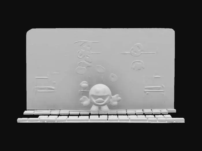 3D model for pacman, a bright yellow, circular character with a wide open mouth, moves through a dark maze filled with small glowing dots. four colorful ghost enemies—red, pink, blue, and orange—chase pacman through the maze. the walls of the maze are outlined in neon blue, creating a retro arcade aesthetic., #game figure#