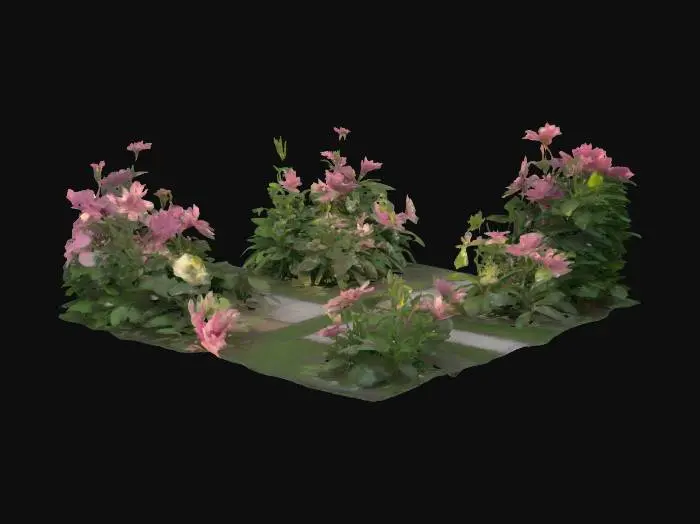 3D model for  morning sunlight shining through spring mist, #garden#