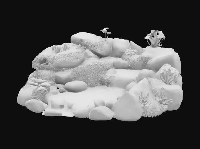 3D model for  a small spring brook flowing through a wooded forest, #garden#