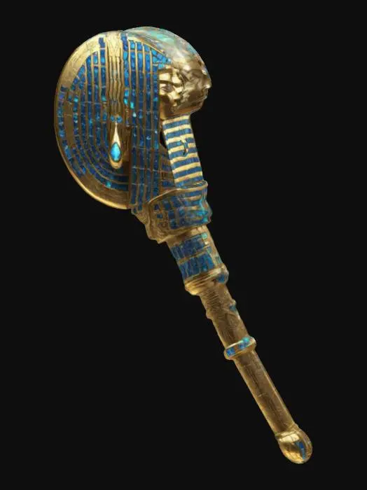 3D model for A pharaoh’s staff embedded with crystalline AI nodes, channeling both ancient mysticism and hyper-advanced energy manipulation., #ChronoForgeWeapon#