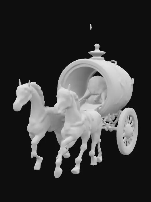 3D model for A chariot pulled by mechanical, cybernetic horses, its wheels designed from ancient Greek ceramics fused with anti-gravity tech, making it float above the battlefield with ease., #ChronoForgeWeapon#