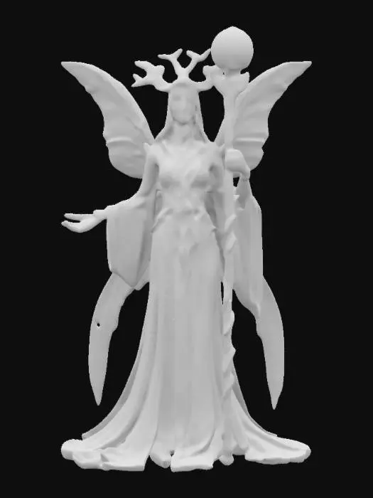 3D model for a fae queen holding a scepter made of moonlight, ruling over her mystical court, #women#