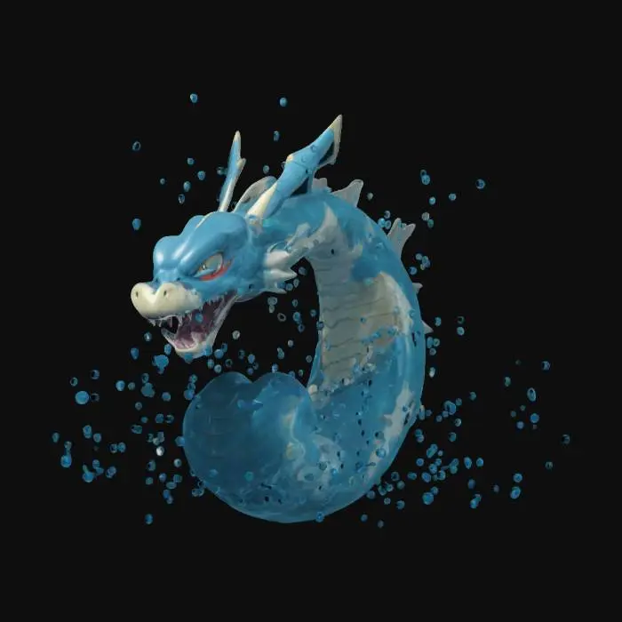 3D model for Gyarados, the fierce yet misunderstood water Pokémon. The story begins with a small, secluded lakeside village where the locals fear a massive Gyarados that lurks in the depths of the lake, blaming it for storms and missing boats