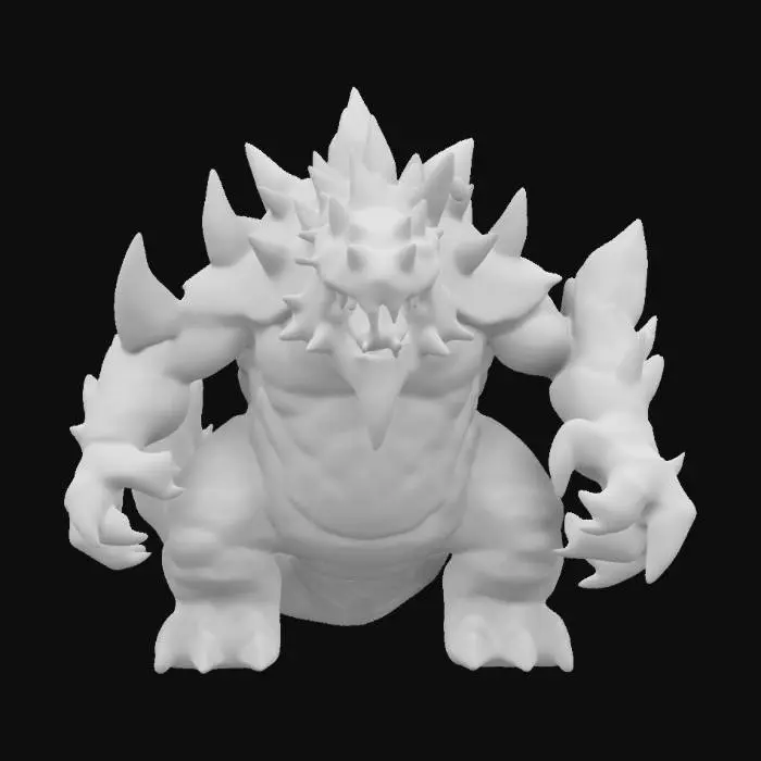 3D model for a primal groudon emerging from a volcanic crater, molten lava flowing around its massive, armored body