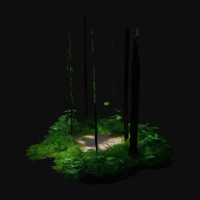 3D model for  a quiet forest path covered in fresh green leaves, #garden#