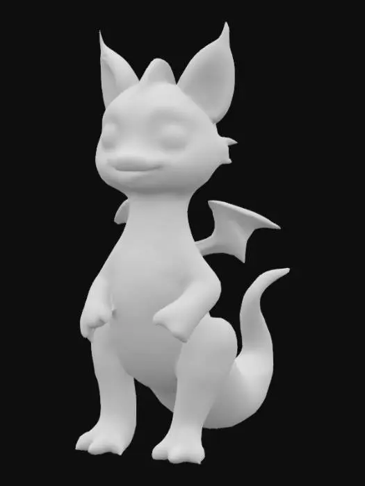 3D model for A fusion between a cat and a dragon. It has to be very cute and have extremely expressive features. Have it leaning more towards being reptilian in appearance. It must be standing up.