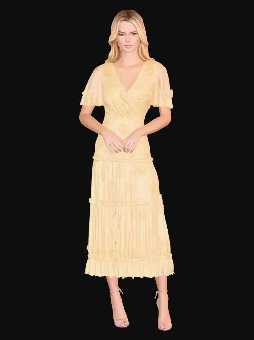 3D model for Lemon Floral Lace Midi Dress