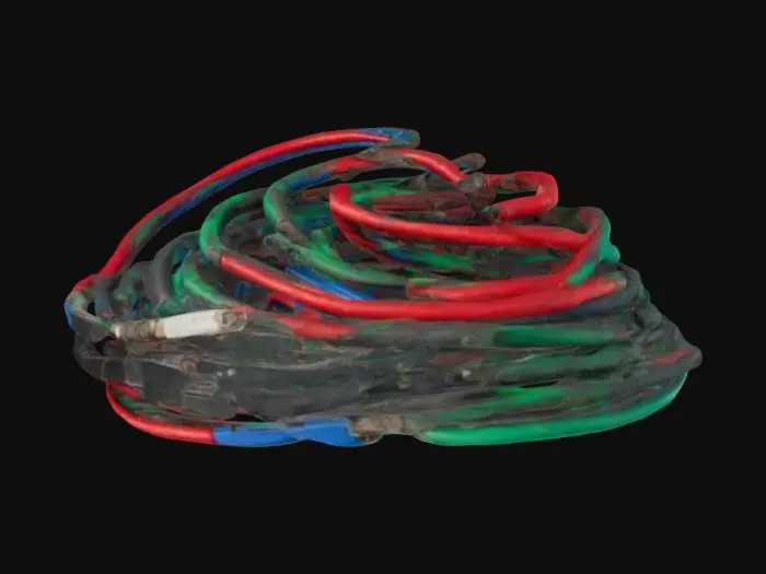 3D model for long cable with different 3 color red, green, blue who old and little broken
