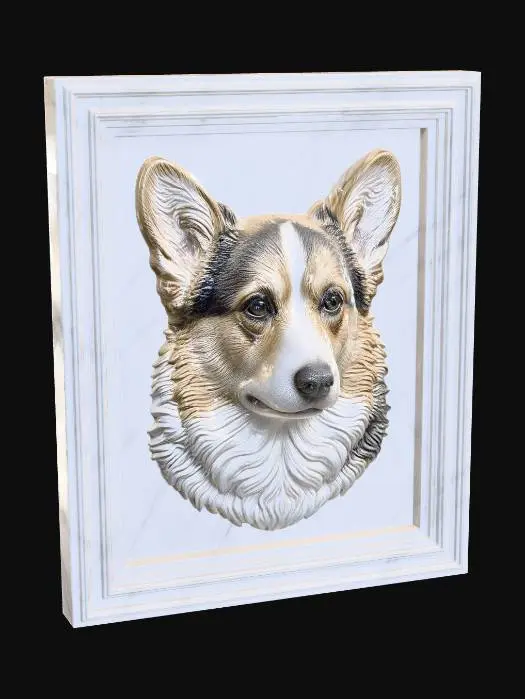 3D model for Marble-Framed Corgi Portrait