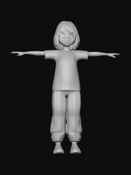 3D model for милый фембой с короткими и пышными волосоми по плечи в аниме стилистике в т позе