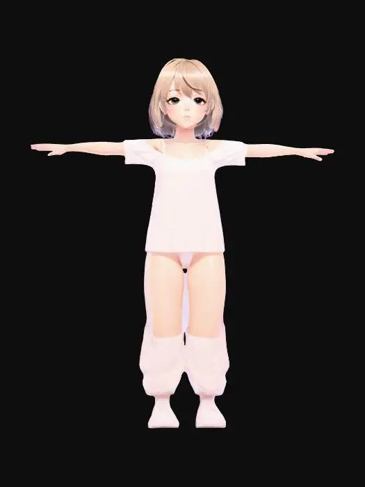 3D model for милый фембой с короткими и пышными волосоми по плечи в аниме стилистике в т позе