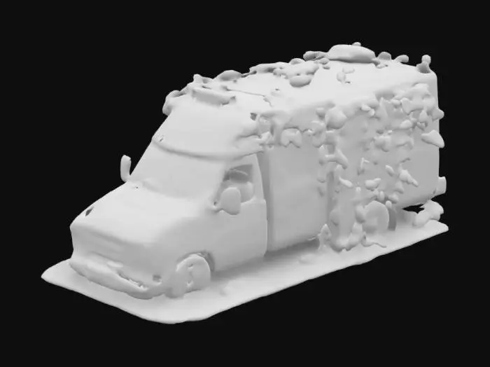 3D model for Apocalyptic destroyed ambulance vehicle overgrown with climbing plants