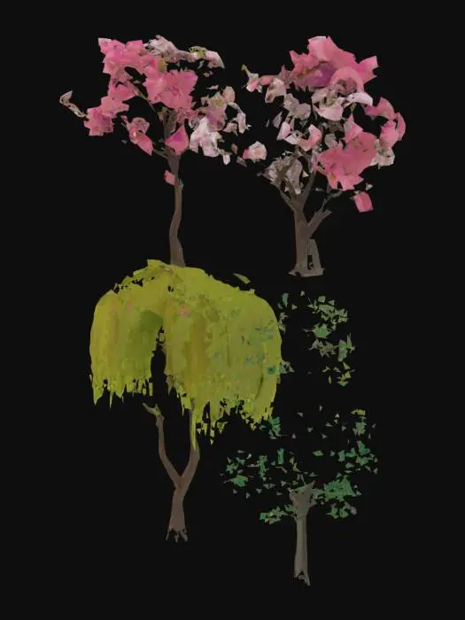 3D model for 桃树、樱花树、柳树、松树
