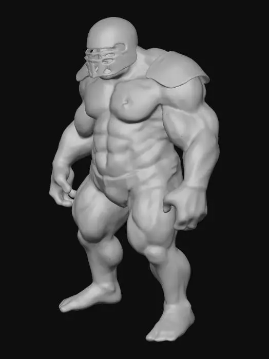 3D model for big zombified creature with huge muscles and a football hemet and pads on that are all torn and ripped up