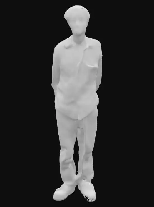 3D model for 一个双目失明的中国男人，穿着破旧的粗布衣服，身体也很脏，看起来精神也不正常。低面风格