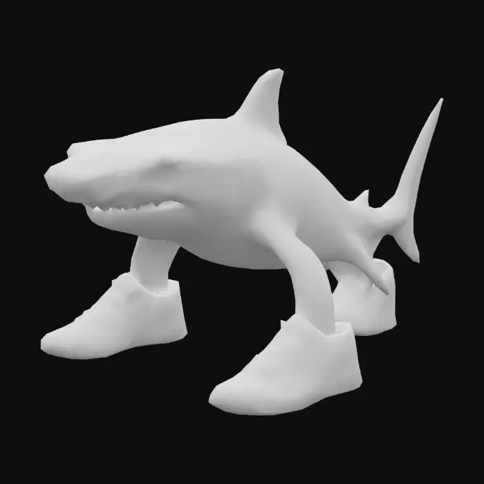 3D model for A shark wearing 3 blue shoes