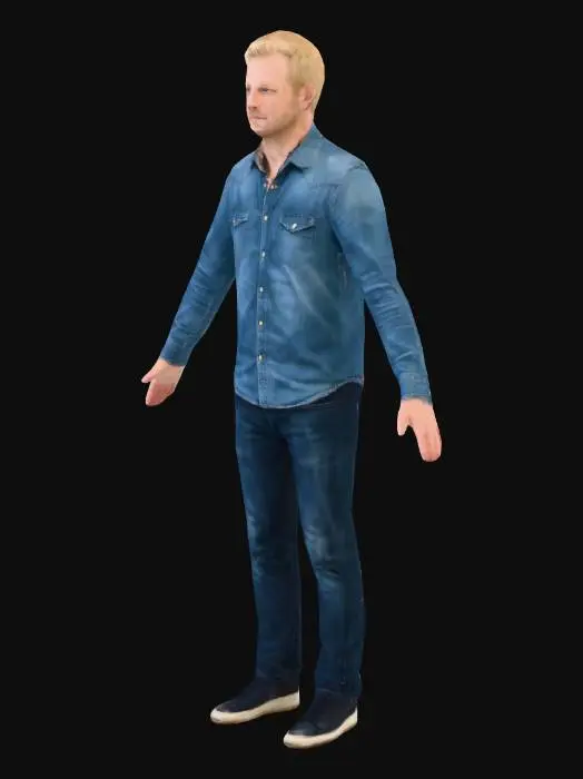 3D model for Citizen male realistic with high details, jean and shirt, he's blonde man.