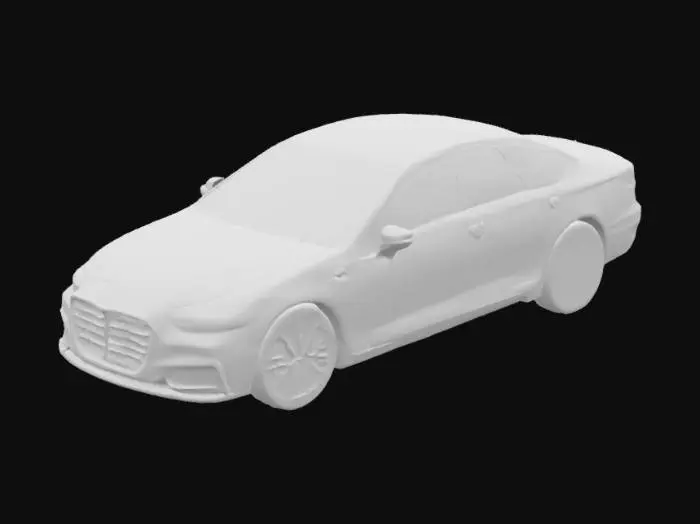 3D model for A realistic mid-size sedan, clean and undamaged, dark gray color, suitable for Unity game environment, high-quality model for highway scene.