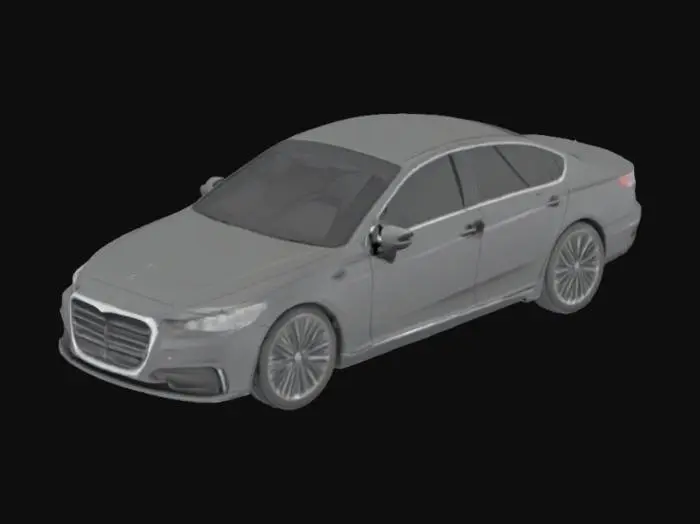 3D model for A realistic mid-size sedan, clean and undamaged, dark gray color, suitable for Unity game environment, high-quality model for highway scene.