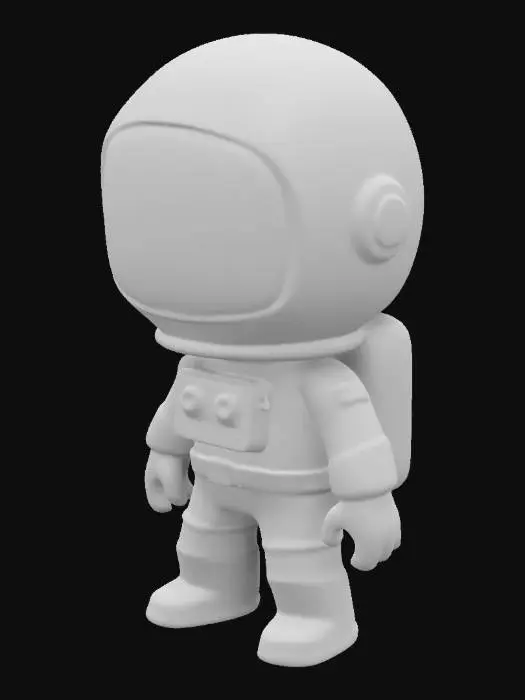 3D model for small astronaut, big head, small body, cute, funkopop, funko, no base, no pedestal, glowing glass helmet, white astronaut, moon glow, smooth plastic glow