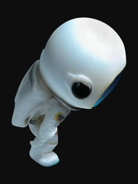 3D model for small astronaut, big head, small body, cute, funkopop, funko, no base, no pedestal, glowing glass helmet, white astronaut, moon glow, smooth plastic glow