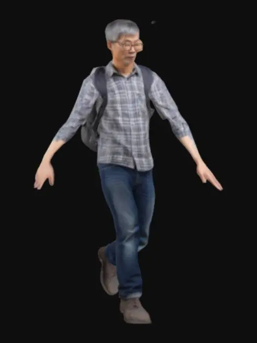 3D model for 格子衫,短发,中国面孔,成熟男性,程序员,成年人,戴眼镜,灰色背包,T字形姿势,高个子,体型瘦