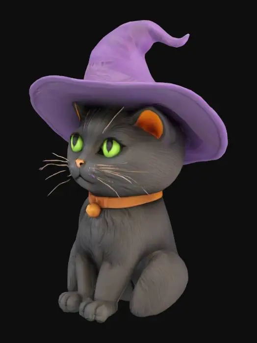 3D model for süße hexen Katze mit Hut in maximal 4 Farben