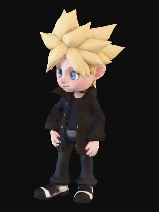 3D model for Wolke, flach, mit süssem Gesicht.