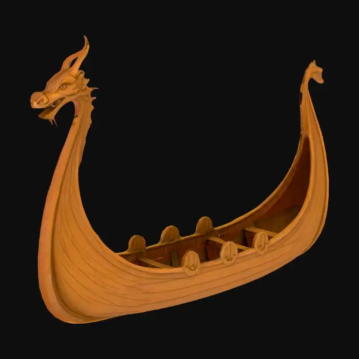 3D model for Wikingerschiff, schlicht, ohne Ruder, mit einem kleinen Drachenkopf vorne