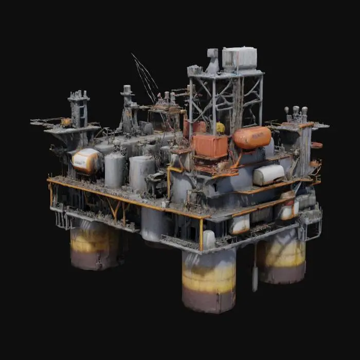 3D model for a really big oil rig, with a lot of containers and barrels and things like that