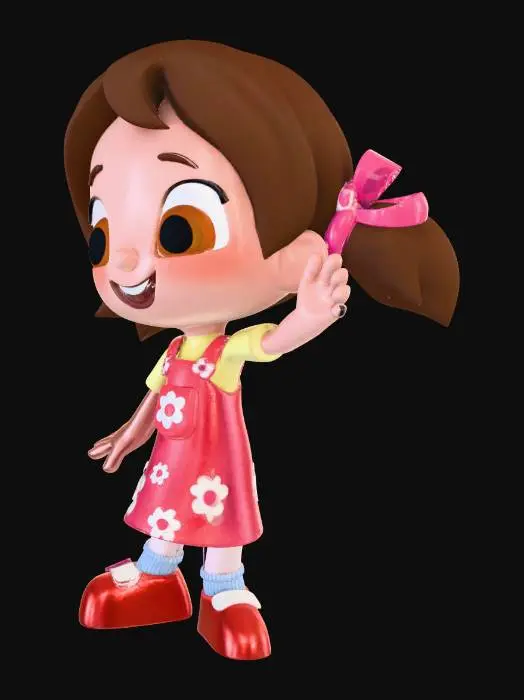 3D model for Girl in Pink Dress Waving