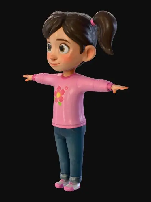 3D model for Animated Girl in Pink and Blue