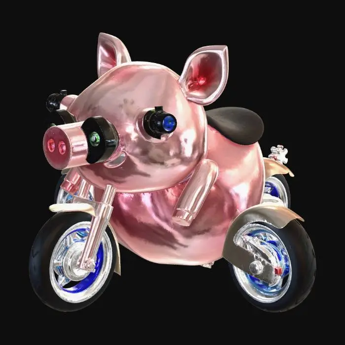 3D model for 🐷⚡ “Lợn Siêu Tốc – Turbo Pig Rider”
Hình dạng:
🐷 Con lợn to, thân tròn, có yên ngồi + tay lái, hai bên gắn turbine mini
Di chuyển:
🏃 Chạy siêu nhanh trên đất
💨 Boost = phóng như tên lửa
🛫 Nhảy xa, lướt nhẹ trên không
Điểm bựa:
🐽 “Hít đất” → tăng tốc 😭
💨 Boost bằng… “phụt phía sau”
🥕 Ăn cà rốt = hồi năng lượng
🐷🎨 Màu sắc – Lợn Siêu Tốc
🐷 Thân chính:
Hồng pastel (màu lợn truyền thống) nhưng bóng nhẹ như kim loại ✨
⚡ Đường viền & chi tiết:
Vàng neon hoặc cam cháy → nhìn kiểu “siêu tốc – năng lượng cao”
💨 Turbine hai bên:
Xám bạc + phát sáng xanh dương khi kích hoạt
👀 Mắt:
LED xanh lá hoặc đỏ → nhìn hơi “ngầu ngầu” 🤖
🐽 Mũi & tai:
Hồng đậm hơn, có thể phát sáng nhẹ khi boost 😭
🔥 Hiệu ứng khi tăng tốc:
Đuôi + phía sau phát sáng màu xanh dương / tím kiểu phản lực