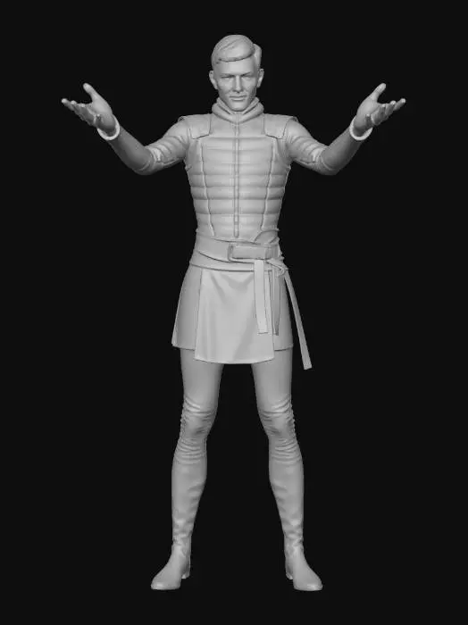 3D model for Game-ready modular base body for Soulslike main character, full-body, front-facing, natural A-pose, neutral. Realistic athletic male anatomy, clean symmetrical topology, no armor, no accessories. Wearing a tight padded gambeson/undersuit (simple), minimal seams. Clean quad topology, 4K