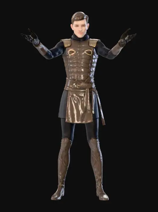 3D model for Game-ready modular base body for Soulslike main character, full-body, front-facing, natural A-pose, neutral. Realistic athletic male anatomy, clean symmetrical topology, no armor, no accessories. Wearing a tight padded gambeson/undersuit (simple), minimal seams. Clean quad topology, 4K