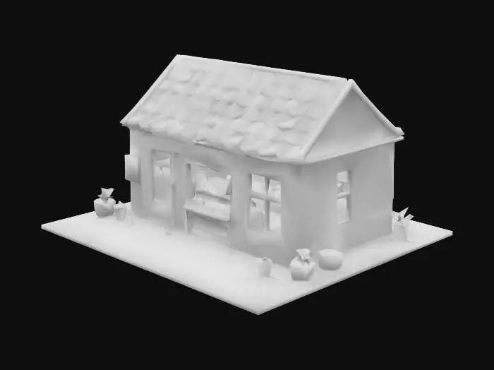 3D model for small low poly shop that sells farming seeds make blocky shapes


