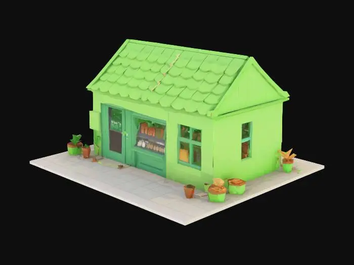 3D model for small low poly shop that sells farming seeds make blocky shapes

