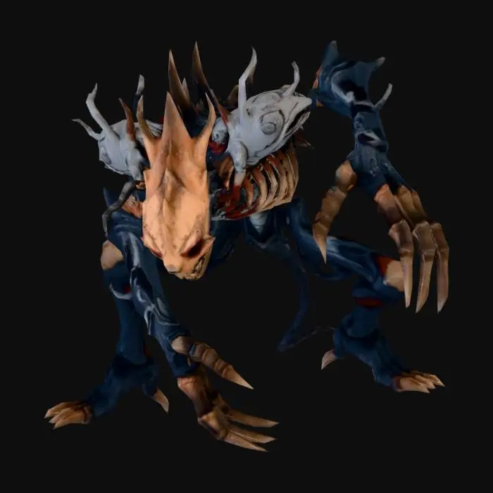 3D model for Create a highly detailed 3D monstrous creature designed for a dark apocalyptic world. The creature should feel ancient, terrifying, and otherworldly, as if it emerged during the end of civilization.
The monster has an asymmetrical anatomy, combining organic and unnatural elements: elongated limbs, distorted proportions, and partially exposed skeletal structures fused with hardened organic armor. Its body appears corrupted by an unknown cosmic force, with cracks emitting faint glowing energy from inside.
The creature’s silhouette must be instantly recognizable and intimidating from a distance. It moves like a predator but with unnatural, almost broken motion, suggesting it does not fully obey physics.
Design features:
Multiple irregular eyes or sensory organs placed asymmetrically