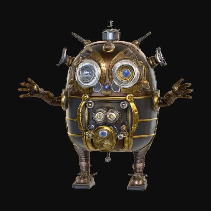 3D model for Create a tin can monster, Stylized, Cubist, dadaist, Steampunk, Game Assets, Highly Detailed Tpose 
