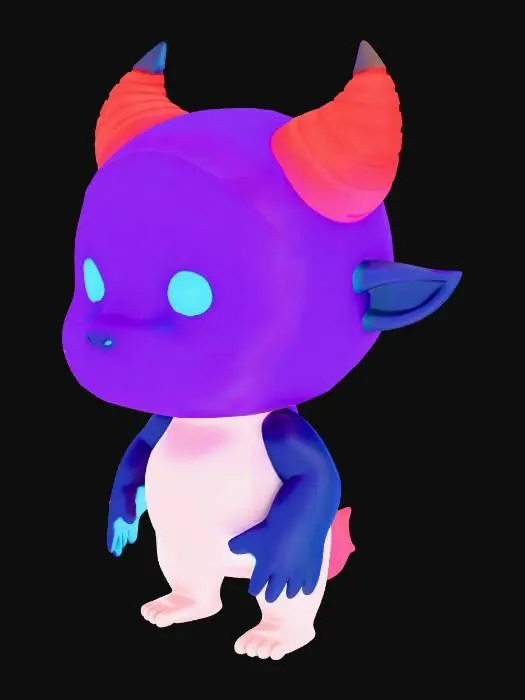 3D model for Create a stylized, cute, and viral Roblox R15 shoulder accessory: a tiny “sleepy demon” mascot designed to sit naturally on the avatar’s right shoulder without clipping into the torso or head. The accessory should follow a chibi/anime-inspired TikTok aesthetic with soft, rounded proportions and a memorable silhouette.

Design Specifications:

Head: large and round (60–70% of total accessory size)

Body: small and plump, minimal detail

Limbs: tiny and subtle

Eyes: oversized, sleepy expression with slight blush and small fang visible

Horns: tiny, rounded

Tail: optional short stub

Pose: neutral, slight head tilt, friendly expression

Silhouette: simple and readable at small thumbnail size

Goal:
Create a viral low poly, market-ready shoulder pet that appeals to TikTok aesthetic audiences