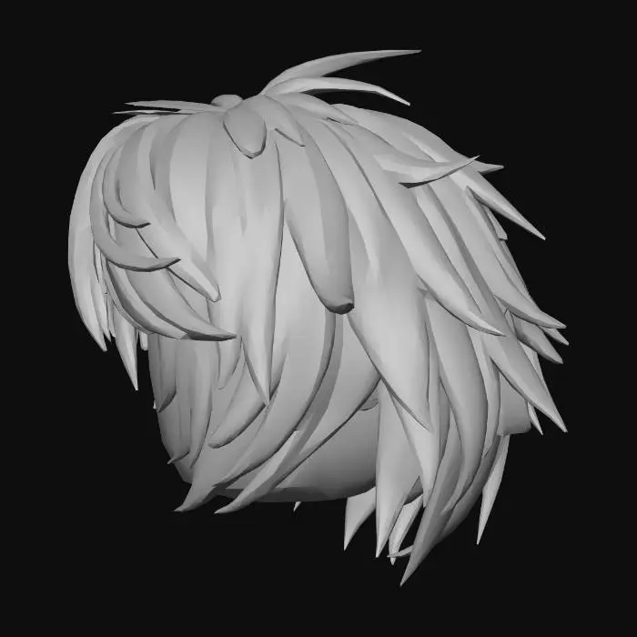 3D model for Create a stylized messy layered medium-length anime-inspired hair model designed specifically for Roblox R15 avatar compatibility. The hairstyle should have soft, fluffy, dynamic layered strands with natural volume and slight asymmetry for a realistic messy look. The top should have light lift and separation, with layered side bangs slightly covering the forehead. Back should taper naturally without clipping into shoulders.

Keep proportions accurate to Roblox R15 head scale. Ensure perfect fit with standard R15 head and no clipping with default animations.

Style direction:

Modern soft fluffy TikTok/egirl aesthetic