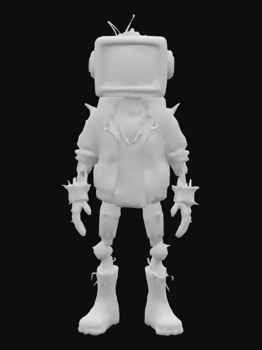 3D model for Faça um robô punk com cabeça de tv 
E corrente de ouro, vestido uma jaqueta roxa, usando pulseiras.