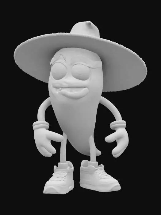 3D model for Mexican humanoid red chili pepper with sombrero on head, white gloves and red air max nike. decorated with detailed mexican emblems. ultra high quality