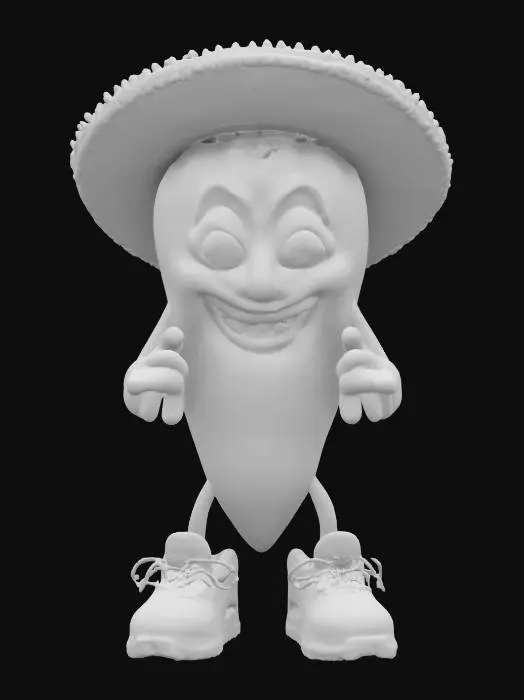 3D model for Mexican humanoid red chili pepper with sombrero on head, white gloves and red air max nike. decorated with detailed mexican emblems. ultra high quality