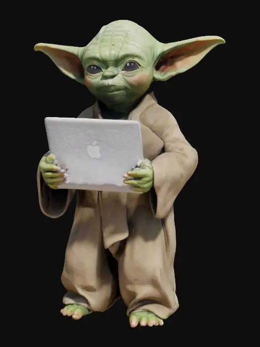 3D model for Create a small young yoda with a macbook in hand