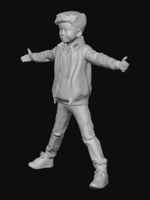 3D model for A friendly teenage boy about 15 in a tracksuit jacket,light blue jeans, and a friendly, but nonchalant face.