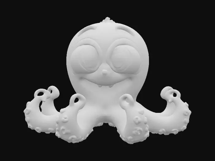 3D model for A cute, stylized 3D model of a small octopus with large eyes, a playful expression, and eight curly tentacles. The model should have a soft, cartoonish look, suitable for use in a friendly game environment. #cute #stylized #octopus #tentacles #cartoon #gameasset #no_text #no_human #no_face