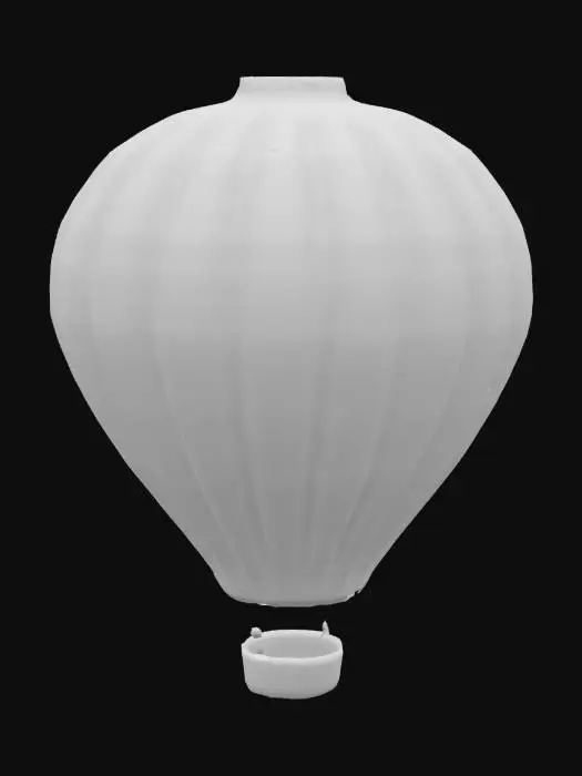 3D model for Создай 3D модель воздушного шара (летательного аппарата). Шар должен иметь классическую форму с округлым верхом, плавно переходя в корзину внизу. Текстура шара должна отражать естественный цвет и узоры ткани, из которой обычно изготавливаются воздушные шары. Рассмотри варианты с вертикальными полосами разных цветов или с более сложными, но гармоничными реалистично выглядящими узорами. Цвета должны быть насыщенными, но не слишком яркими, чтобы сохранить чувство натуральности материала. UV раскладка модели должна быть максимально проста и понятна, чтобы облегчить дальнейшее текстурирование или редактирование. Избегай сложных перекрытий и обеспечи достаточно места для деталей текстуры. Обрати внимание на пропорции и общий вид, чтобы модель выглядела узнаваемой и эстетически привлекательной.