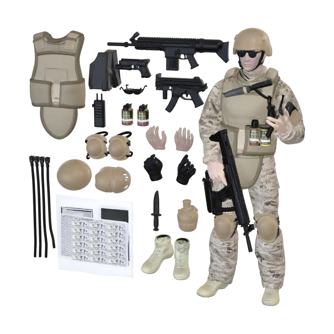 Military Action Figure Gear Set - Actionfigure 3D model, vytvořený pomocí AI